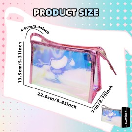AfitLulu Clear Makeup Bag, Transparent Laser Travel Cosmetic Bags for Women with Zipper, Waterproof PVC Clear Toiletry Bag for Toiletries and Makeup Organiser (Pink)