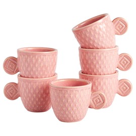 WE collection Set of 6 Espresso Cups, 3 oz Demitasse Cups, Unique Embossed Vintage Glaze Small Espresso Coffee Cups (Pink)