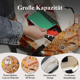 Gilmore Girls Stoffbeutel Bedruckt Tragetasche Damen Einkaufstasche Stofftaschen TV Show Merchandise Tote Bag Aesthetic Tragetaschen Baumwolltasche Luke's Coffee Geschenk für Frauen 40x38 cm