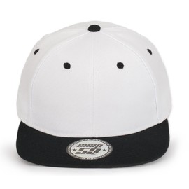 4sold Superb Baseball Bikers Cap Unisexual Snazzy Casual 6 Panel Adjustable 100% Acrylic Plain Sports Summer Sun Hat. Double Colored Flat Peak Adult Headwear with Adjustable snap-Back White Black