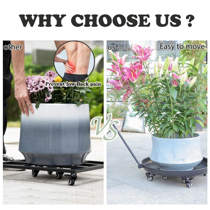 12inch Heavy Duty Wheeled Plant Caddy with Handle,Supports up to