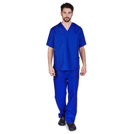 NATURAL UNIFORMS Men's Scrub Set Medical Scrub Top and Pants XXXL Dark Royal Blue