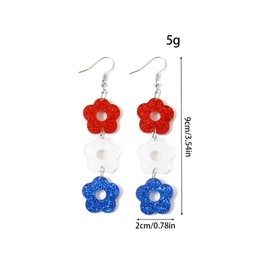 Independence Day Earrings Acrylic Glitter Triple Heart Firework Flower Drop Dangle Earrings for Women Shining Red White Blue American Flag Earrings 4th of July Jewelry Gift-Flower