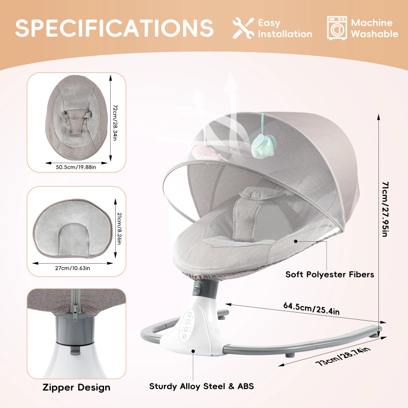 Electric Baby Swing Cradle Bluetooth Infant Bouncer Rocker Chair Music