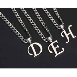 XIRUVE Men's Women's Stainless Steel Letter A to Z Pendant Initial Necklace with 6 mm Wide Curb Chain Length Adjustable, Stainless Steel, No Gemstone