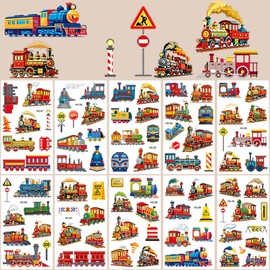 Train Tattoos for Children, 10 Sheets Train Children's Tattoos, Skin-Friendly Set, Temporary Tattoos for Sticking, Party Bags, Children's Birthday Gifts, Party Decoration, Locomotive Toy, Car Tattoo