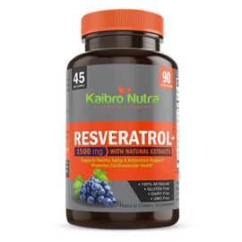Kaibro Nutra Resveratrol 1500mg per Serving of Organic Trans-Resveratrol & Potent Antioxidants, Pure Extra Strength Complex, Anti-Aging, Radiant Skin and Immunity Support- 45 Day Supply