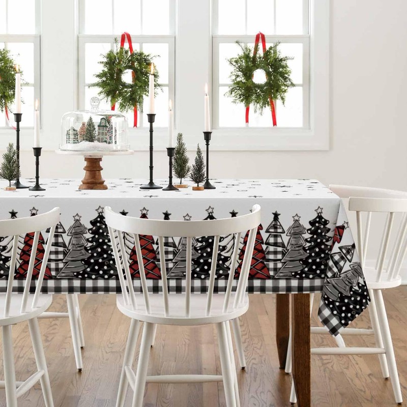 Horaldaily 1 Pack Christmas Disposable Tablecloth, Snow Trees Plastic Rectangular
