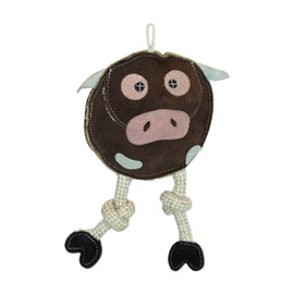 Aussie Naturals All Natural Eco-Friendly Dog Squeaker Chew Toy, Made w/Durable Leather Jute, Great for Small to Large Breed Dogs Up to 50LBS, Cartoon Flattie Cow Design w/Knotted Rope Legs