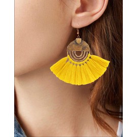 Flairs New York Tassel Drop Dangle Earrings Set (Daisy Yellow Tassel, Pack of 1 Pair)