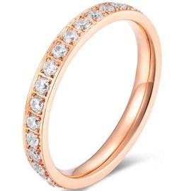 Jude Jewelers 3mm Stainless Steel Cubic Zircon Filled Stackable Eternity Wedding Band Ring (Rose Gold, 12)