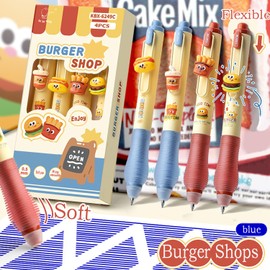 HysmmxHer Retractable Erasable Gel Pens, No Bleed Fine Point 0.5 mm, Make Mistake Disappear, 6 Black Ink Pens for Drawing Writing Planners and Crossword Puzzles (Hamburger, Blue)