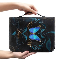 Flashideas Blue Butterfly Bible Cover for Women Fashion Bible Protector for Travel Bible Study Bag Church Library Outdoor Study Organizer Protective Scripture Christian Church Worship