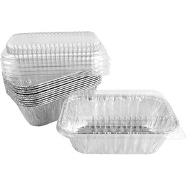 Handi-Foil 1 lb. Aluminum Foil Mini-Loaf/Bread Baking Pan w/Clear Low Dome Lid (pack of 25)