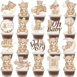 Teddy Bear Cucpcake Toppers 48Pcs We Can Bearly Wait Cupcake Toppers Bear Baby Shower Decoration Oh Baby Bear Cupcake Picks for Bear Theme Birthday Party Supplies