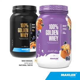 Maxler 100% Golden Whey Protein - 24g of Protein per Serving - Premium Whey Protein Powder for Pre Post Workout - Fast-Absorbing Whey Concentrate, Isolate & Hydrolysate Blend - Blueberry Muffin 2 lb