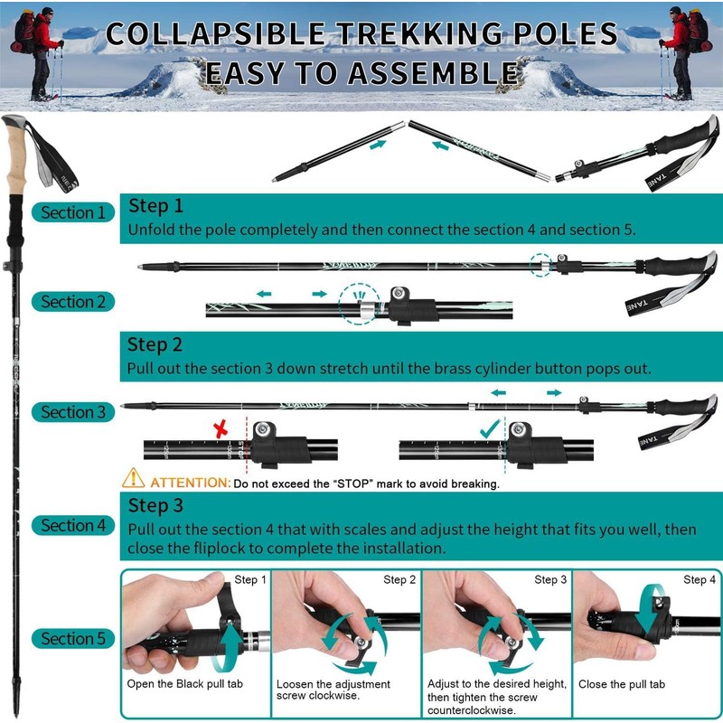 Dsocool Collapsible Trekking Poles - Lightweight Folding Hiking Poles for
