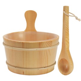Sauna Bucket and Ladle Set, Wooden Sauna Bucket Sauna Accessories, LuxurySauna Wood Bucket Kit 1 Gallon (4 Liters) for Sauna Steam Room Indoor Outdoor