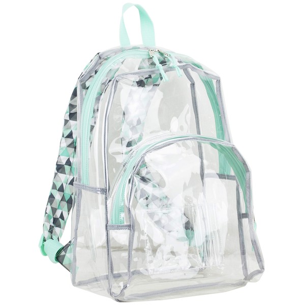Eastsport Clear Dome Backpack with Adjustable Printed Padded Straps - Mint/Ash Gray/Triangle Print