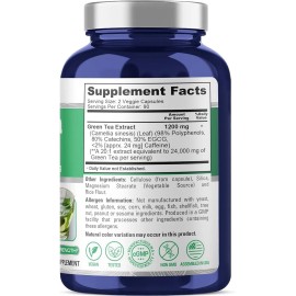 NusaPure Green Tea 20:1 Extract, 1200 mg Equivalent to 24000mg, 180 Cap EXP 8/27