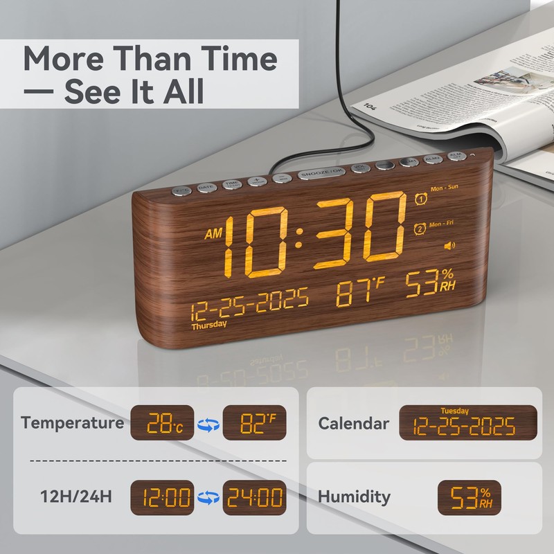 Mesqool Digital Alarm Clock with Temperature & Humidity