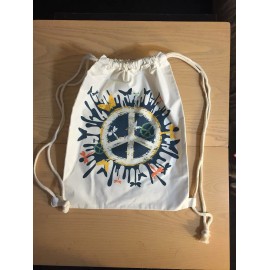 custombagsupplies 14x18 inches Cotton Drawstring Backpacks PEACE logo -1 count pack