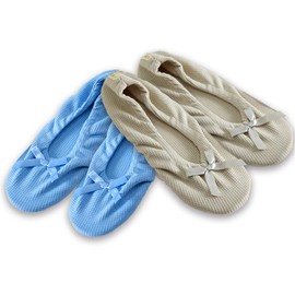 Roxoni Women's Flat Slip On Terry Classic Cotton & Velour Ballerina Slippers (Pack of 2)