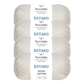Estako Royal Cotton, (4 Skeins Pack) 100% Mercerized Giza Cotton Yarn, Soft, Super Fino for Crochet and Knitting (4 x 1.76 Oz) / (4 x 137 Yrds) (5051)