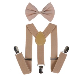 NiceYnn 2 Pieces Kids Braces Bowtie Sets, 60cm Adjustable Y-Back Clip-on Elastic Suspenders For Children, 10cm Classic Pre-Tied Bow Tie Braces for 1-9 Years Boys Girls