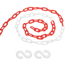 PATIKIL 2Pcs Total 26Ft Plastic Chain Barrier, Safety Link Chain with 4 S-Hooks for Crowd Control Driveway Elevator Parking Lot, Red White