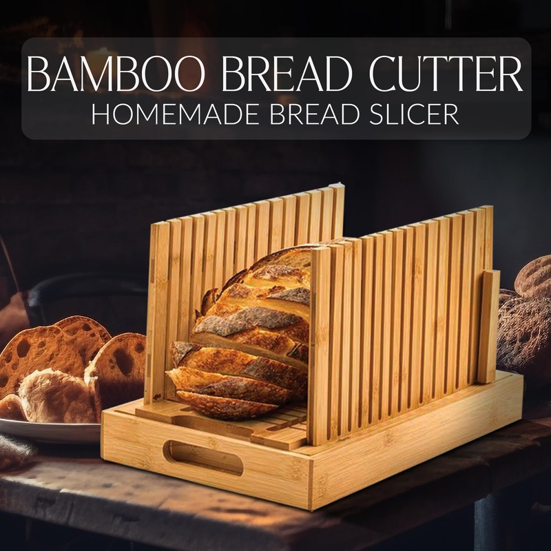 Bamboo Bread Slicer with High-Grade Stainless Steel Knife – Adjustable