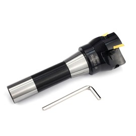 YUFUTOL Indexable End Mill with 3 Pcs TPCN32PDTR Tpg32 Carbide Inserts, 2" Cutting Diameter, 6" Overall Length, 90 Degree, R8 Shank, TP32, 3 Flutes