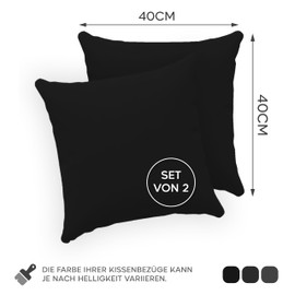Twinzen® Cushion Covers, 100% Jersey Cotton, 150 GSM, Cushion Cover with Zip, OEKO-TEX Certified, 40 x 40 cm, Set of 2, Black