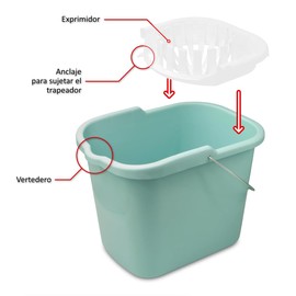 Torosqui Cubeta con Exprimidor Y Ruedas con Asa De Metal | con 4 Ruedas | 14 litros | Color Verde | Cómoda y Uso rudo