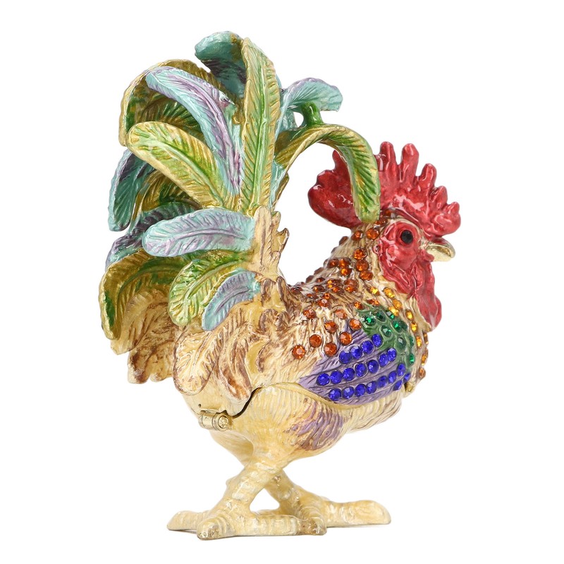 Rooster Trinket Box Embedded Rhinestone Alloy Bright Colors Wide Application
