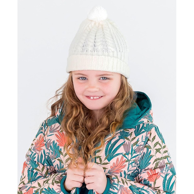 RuffleButts Ivory Cozy Sweater Knit Pom Beanie - 2T-8