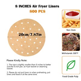 8 inch Air Fryer Parchment Paper Liners, 200pcs Round Perforated Steaming Parchment Paper Perfect for 3.5-5.8QT Air Fryer, Steamer, Pans, Replacement for No More Cleaning, Unbleached