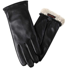 FEIQIAOSH Winter Leather Gloves for Women, Premium Sheepskin Warm Gloves for Cold Weather, Fleece Lining Touch Screen Glove