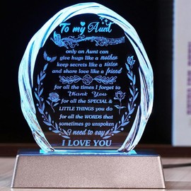 To My Aunt Gifts from Niece Nephew, Birthday Gifts for  Aunt Auntie,Engraving  Glass Keepsakes Paperweight Presents for Aunt on Mother's day Christmas - Color: Aunt Gifts With Light