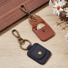 PLIGREAT 2 Pcs Ring Holder Keychain Gym Jewelry Organizer Key Holder Coin Purse for Running Yoga Fitness Compact Anti-Loss Key Ring Leather Jewelry Travel Pouch for Men Women Wedding Ring Mini Coin