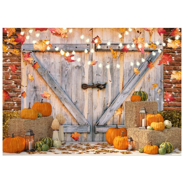 AIIKES 7X5FT Fall Thanksgiving Backdrop Autumn Pumpkin Harvest Barn Door