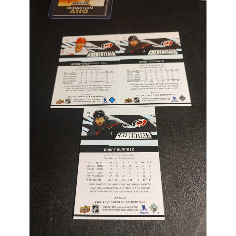23/24 Ud Credentials 3 Card Set Of Carolina Hurricanes- Aho,Svechnikov
