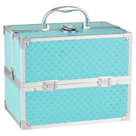 Unbranded Makeup Train Case Cosmetics Organizer, 4 Trays, 6.7" x 9.85" x 7.9", Teal Color