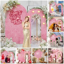Jobkoo Pink Arch Backdrop Stand, 6.6FT+5.5FT Wedding Backdrop Arch Stand Frame with Lights, 2 Set Round Top Arch Photo Booth Background for Girls Princess Birthday Baby Shower Valentines Party Decor