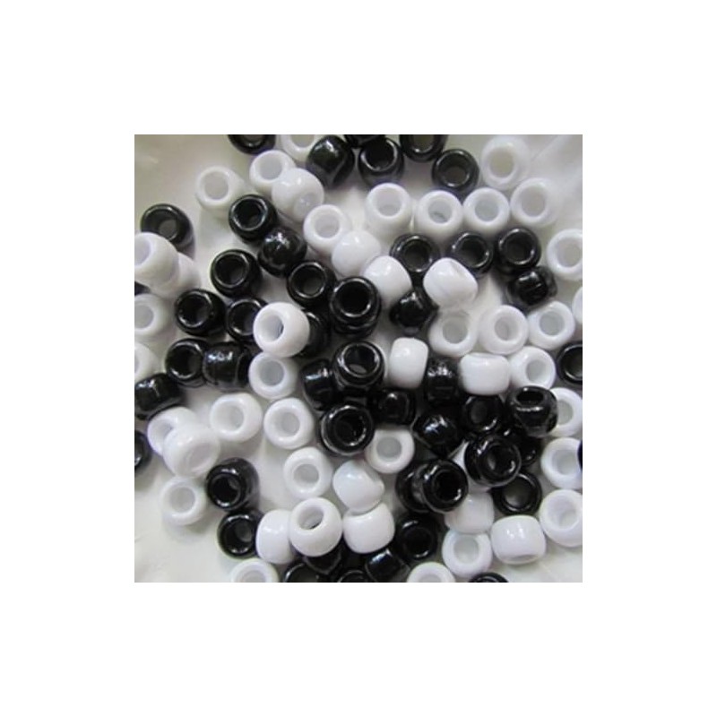 100 x Pony Beads 9mm x 6mm Black and White
