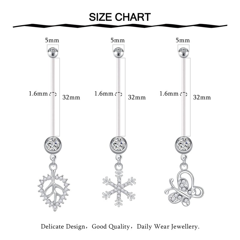 Funseedrr Belly Button Piercing Pregnancy Flexible Bioflex 14G 14/18/25/32/35/38 mm