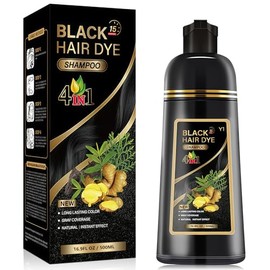Hair Dye Shampoo, Shampoo Hair Dye, Champú Tinte Instantáneo 4 En 1, Suave y delicado, Cobertura de Canas, larga duración, Adecuado Para HombresY mujeres(Negro)