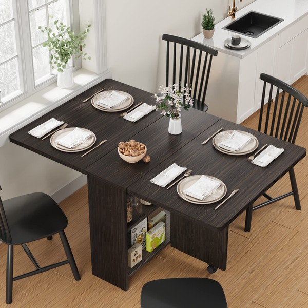 IDEALHOUSE Folding Dining Table, Drop Leaf Dining Table with 6