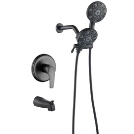 Tub and Shower Faucet Set Complete Shower Tub Kit Dual Shower Head and Handheld 2 in 1 Combo Set Shower System with Tub Spout Tub and Shower Trim Kit Combo Set Shower Fixtures Matte Black