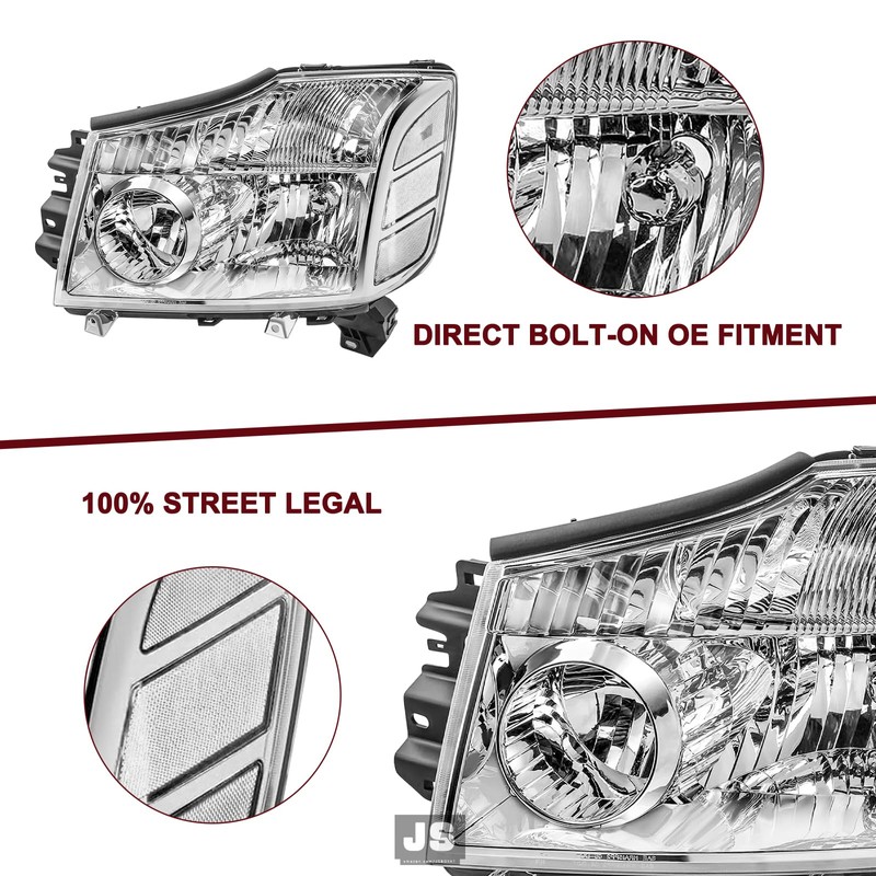 JSBOYAT Headlight Assembly Compatible with 2004-2015 Titan / 05-07 Armada